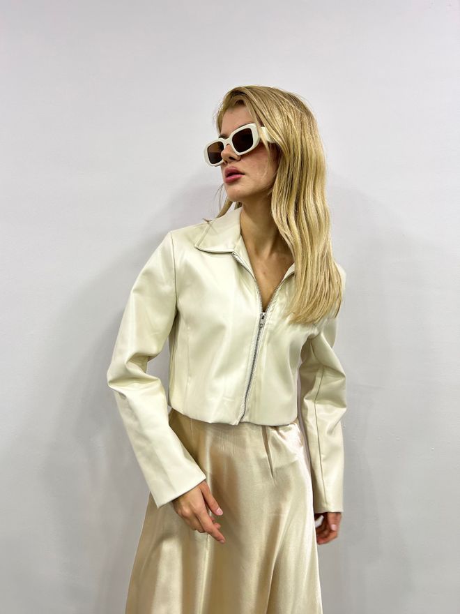 Ilia Leather Jacket Beige Wholesale Clothing Polyester