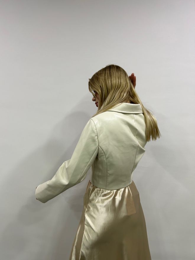 Ilia Leather Jacket Beige Wholesale Clothing Fall