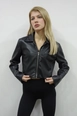 A wholesale clothing model wears flw10072-leather-jacket-black, Turkish wholesale  of 
