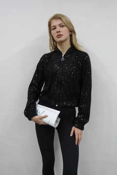 A wholesale clothing model wears flw10088-sequin-jacket-black, Turkish wholesale Jacket of Flow