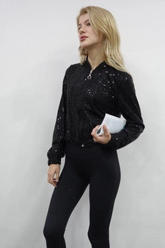 A wholesale clothing model wears flw10088-sequin-jacket-black, Turkish wholesale Jacket of Flow