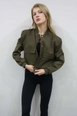 A wholesale clothing model wears flw10082-padded-bomber-jacket-khaki, Turkish wholesale  of 