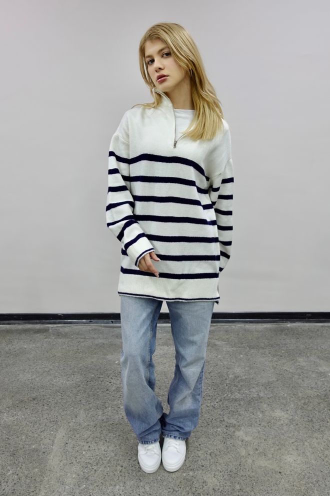Ilia Maglione A Righe Con Cerniera Ecru Abbigliamento all'ingrosso Casuale