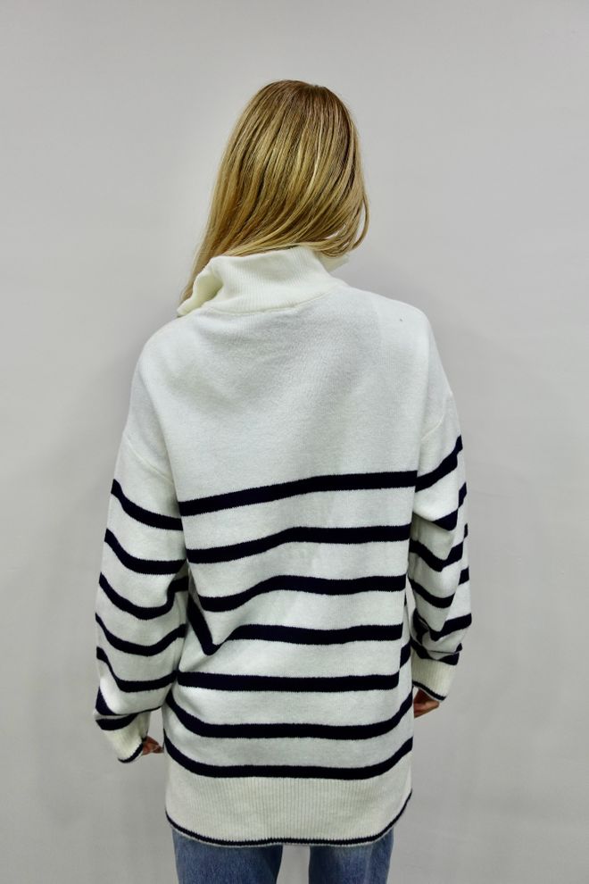 Ilia Striped Zippered Sweater Ecru Wholesale Clothing Fall