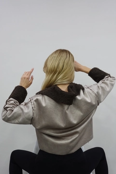 A wholesale clothing model wears flw10090-fur-jacket-light-brown, Turkish wholesale Jacket of Flow