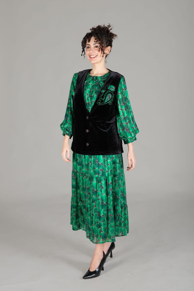 GUMANIZE Top Samtweste Mit Glitzerndem Chiffonkleid Großhandelskleidung Ethnisch