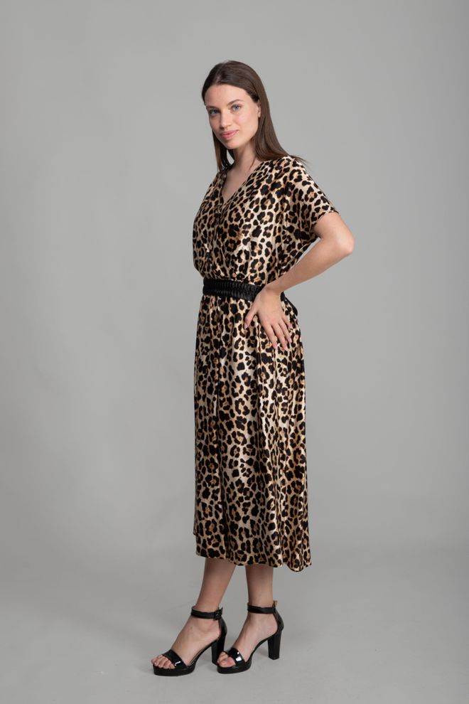 GUMANIZE Kleid Aus Viscon Satin Mit V Ausschnitt Mehrfarbig Großhandelskleidung Elegant