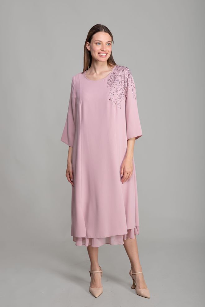 GUMANIZE Cuff Round Neck Gown Dress Pink Wholesale Clothing Elegant