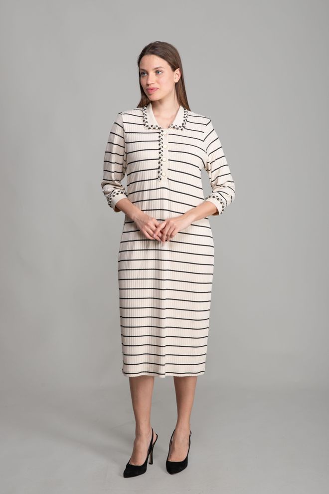 GUMANIZE Vestido A Rayas Con Cuello Camisero Multicolor Ropa al por mayor Casual