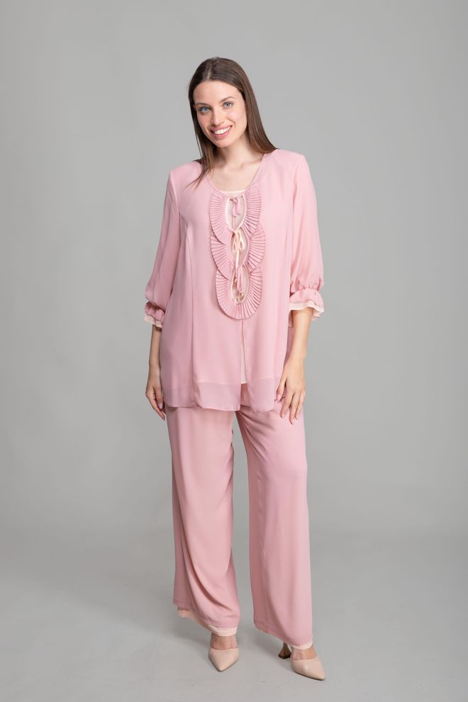 GUMANIZE Blousebroek Met V hals En Chiffon Poederroze Groothandel Kleding Elegant