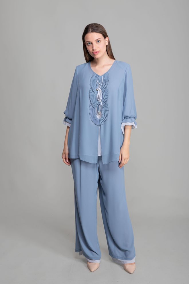 GUMANIZE V Neck Blouse Pants Chiffon Set Multicolor Wholesale Clothing Elegant