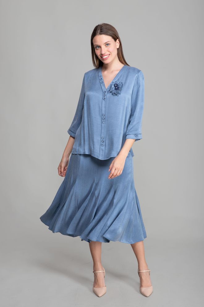 GUMANIZE Cupro Komplet Z Gumbi V Obliki Črnega Vratu Indigo Oblačila na debelo Eleganten