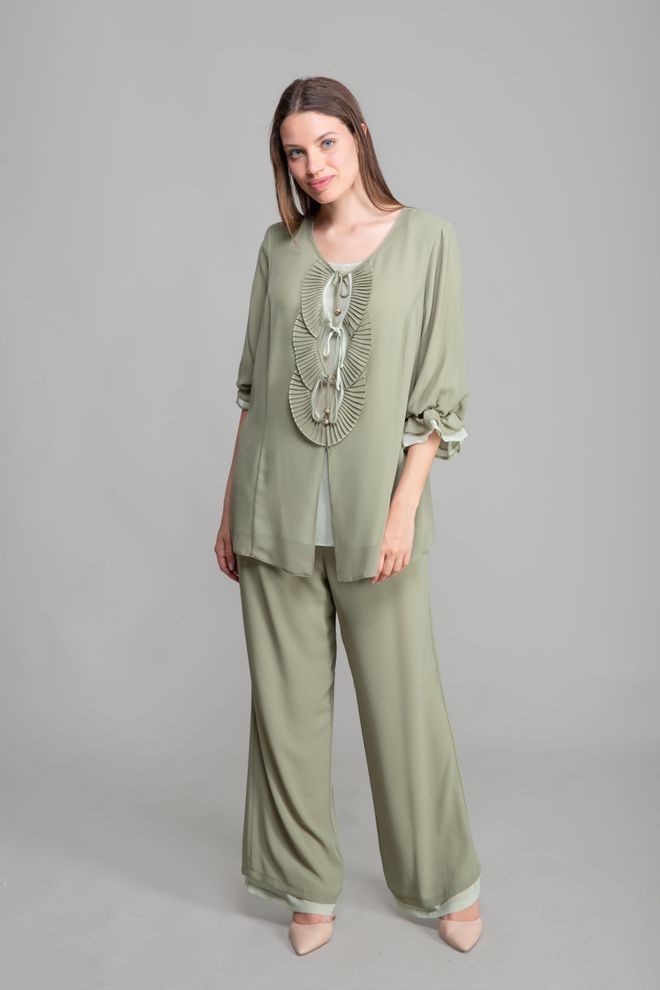 GUMANIZE Bluzka Z Dekoltem V Komplet Szyfonu Khaki Hurtowa sprzedaż odzieży Elegancki