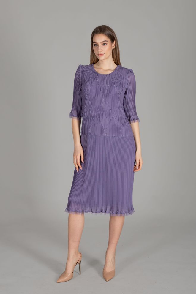 GUMANIZE Chiffonkleid Mit Rundhalsausschnitt Großhandelskleidung Elegant