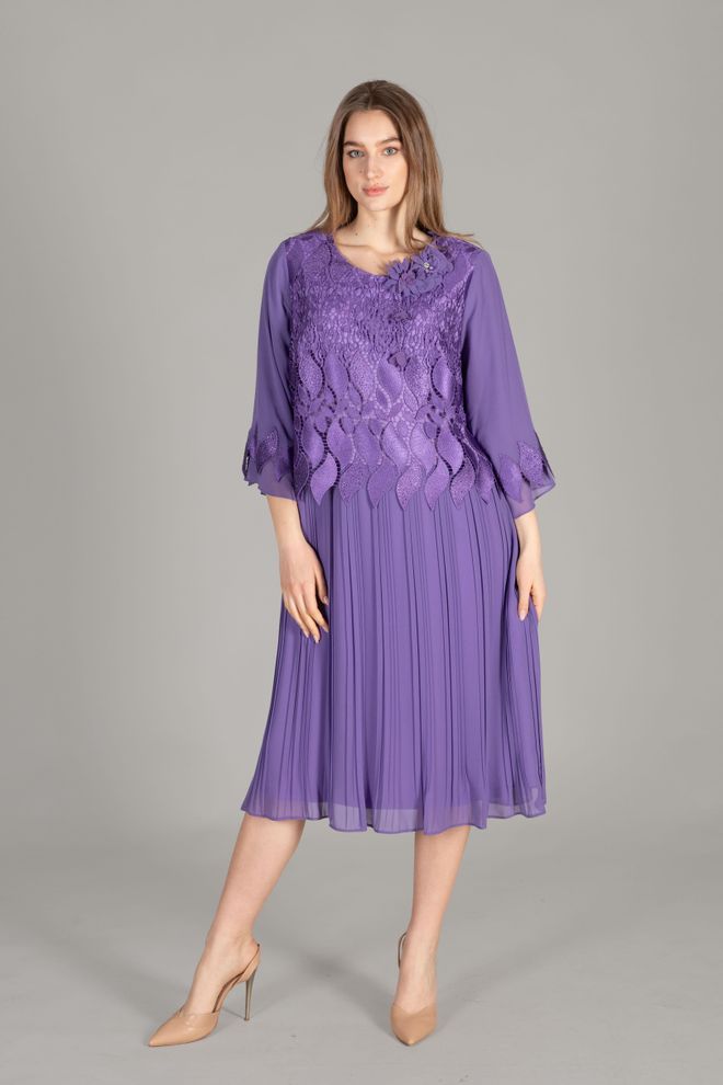 GUMANIZE Robe À Col Rond En Guipure Et Mousseline Plissée Vêtements en gros Élégant