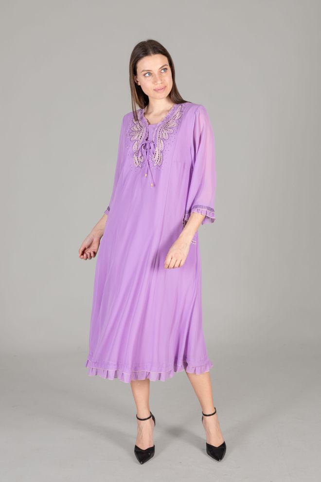 GUMANIZE Robe En Mousseline Brodée À Col Volanté Vêtements en gros Décontracté