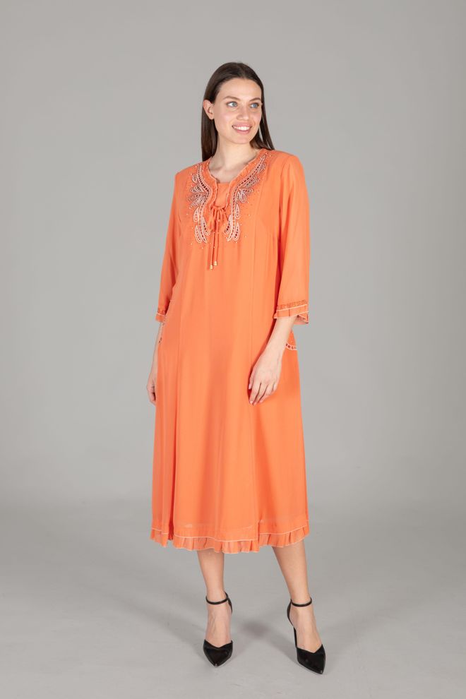 GUMANIZE Abito In Chiffon Ricamato Con Scollo A Volant Abbigliamento all'ingrosso Casuale