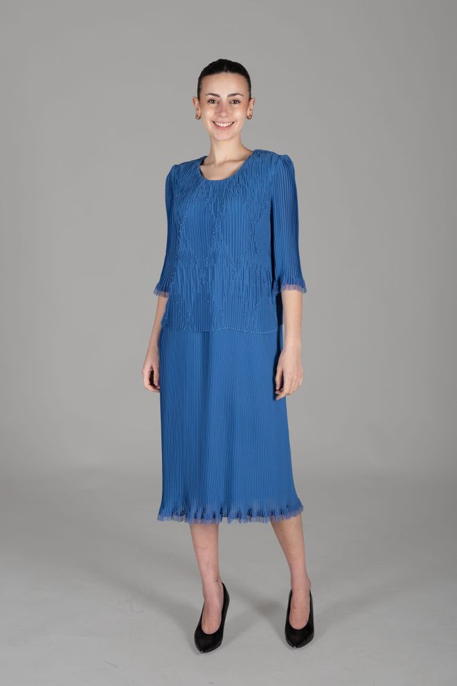 GUMANIZE Chiffonkleid Mit Rundhalsausschnitt Großhandelskleidung Elegant