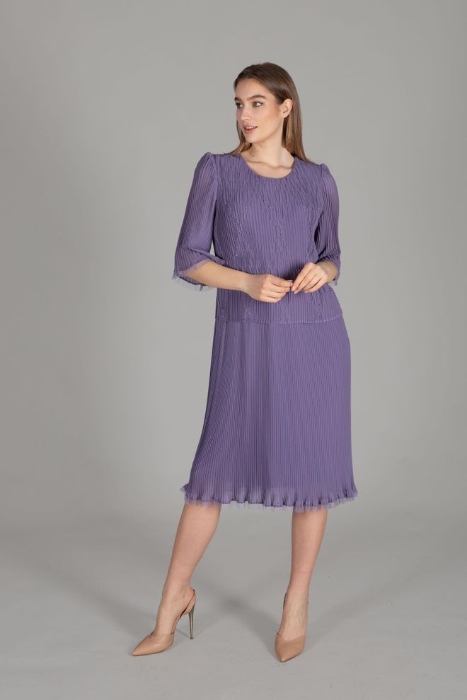 GUMANIZE Chiffonkleid Mit Rundhalsausschnitt Großhandelskleidung Lässig