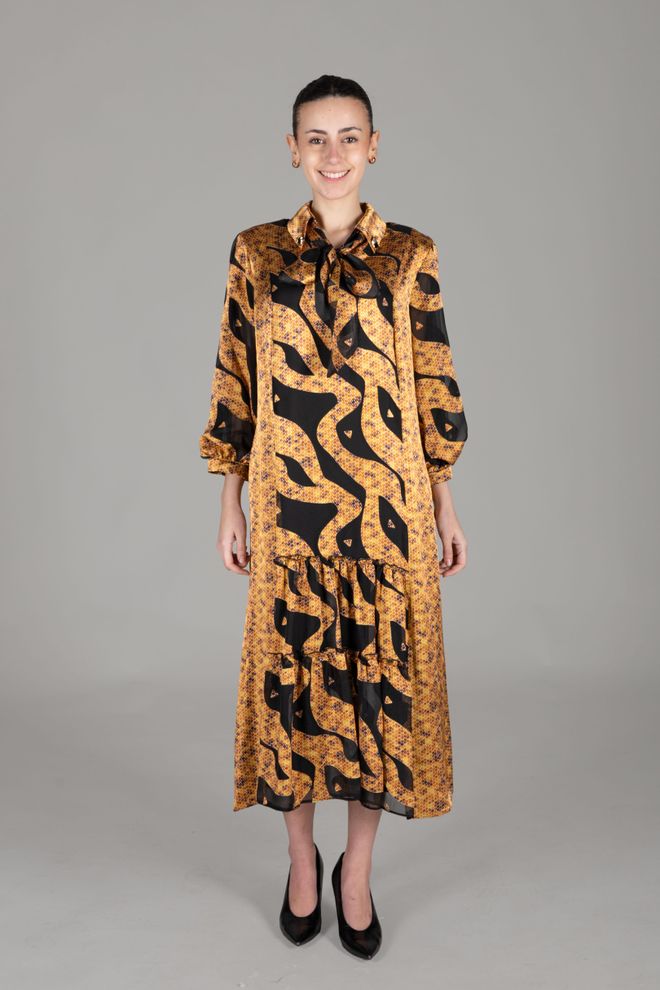 GUMANIZE Abito Con Sciarpa Con Scollo A Y Multicolore Abbigliamento all'ingrosso Elegante