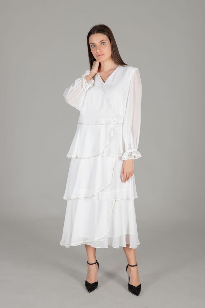 GUMANIZE “V” Kaklo Daugialypė Šifoninė Suknelė Suknelė Didmeninė prekyba drabužiais Aptempta ir platėjanti