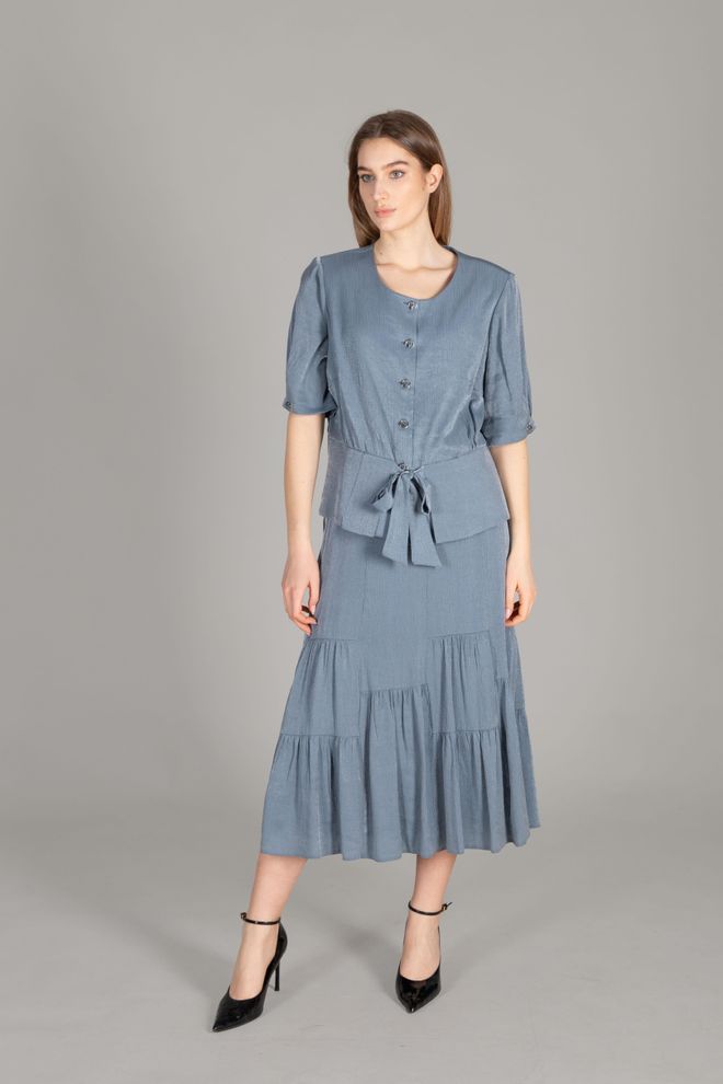 GUMANIZE Rokkenset Met Ronde Hals Petrol Groothandel Kleding Elegant