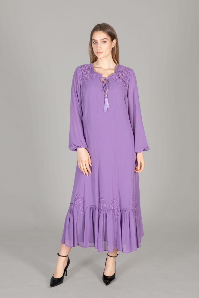 GUMANIZE Vestido Bordado De Gasa Múltiple Con Cuello Redondo Lila Ropa al por mayor Casual