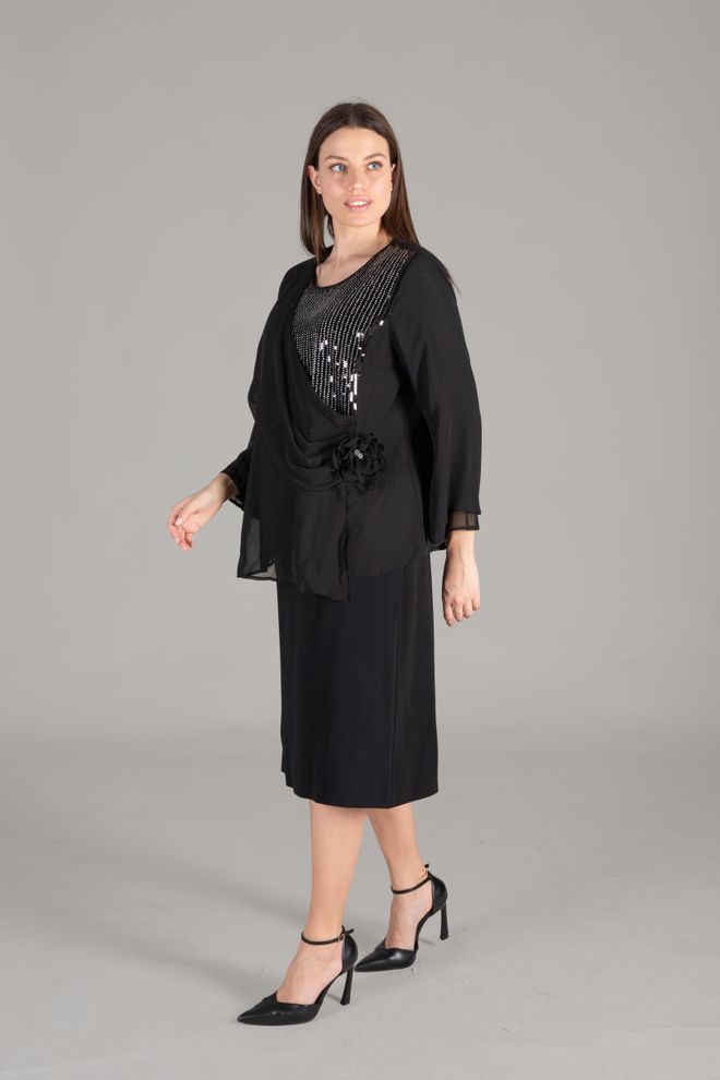 GUMANIZE Yuvarlak Yaka Suzanna Takım Siyah Toptan Giyim Zarif