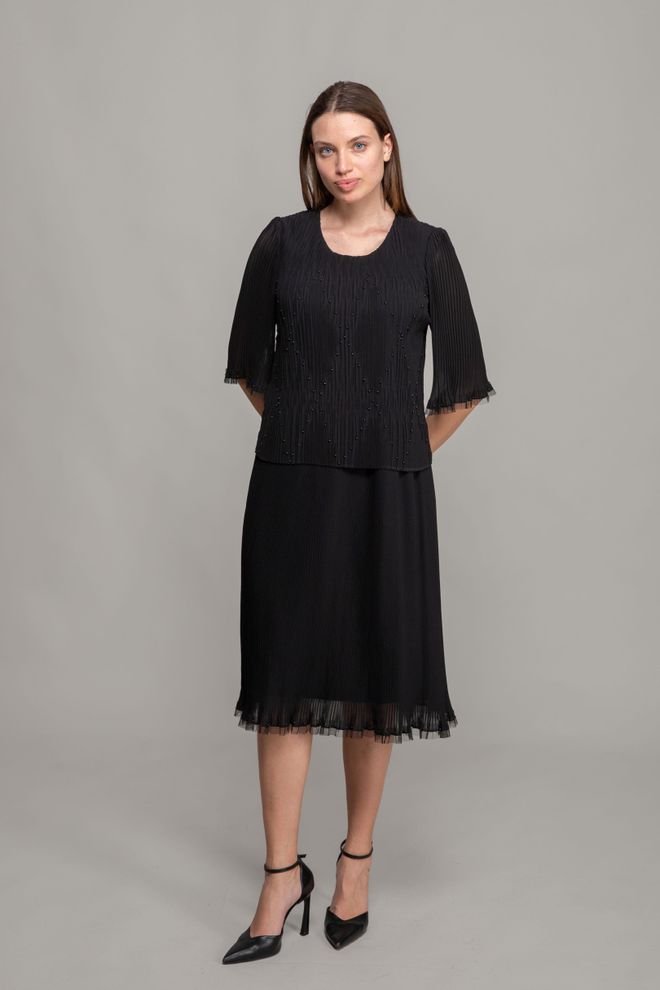 GUMANIZE Chiffonkleid Mit Rundhalsausschnitt Großhandelskleidung Elegant