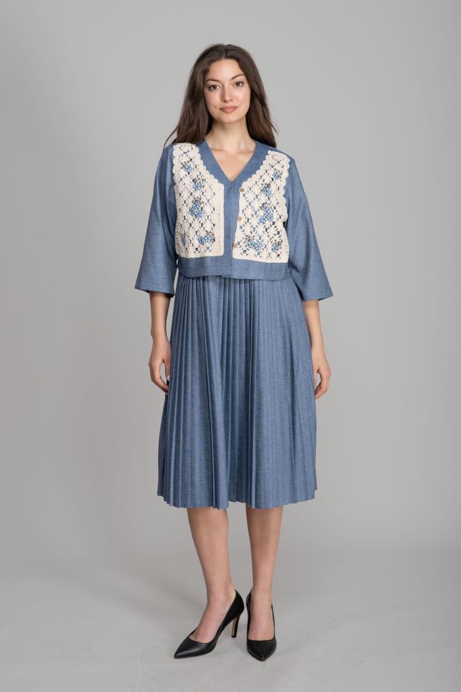 GUMANIZE Μπλε Φόρεμα Fit And Flare Midi Με V ντεκολτέ Χονδρικό εμπόριο ενδυμάτων Απλό
