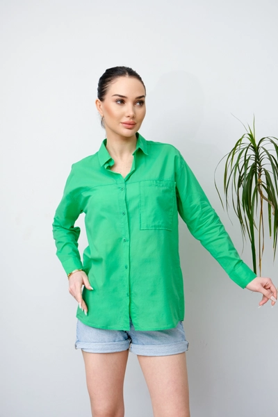 A model wears GRF10040 - Shirt - Pistachio Green, wholesale Shirt of Gravel Fashion to display at Lonca