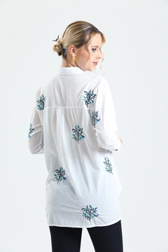 A wholesale clothing model wears GRF10038 - Shirt - Fully Embroidered, Turkish wholesale Shirt of Gravel Fashion