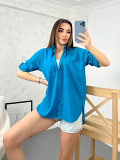 A wholesale clothing model wears grf10155-women's-oversize-double-pocket-ponte-detailed, Turkish wholesale Shirt of Gravel Fashion
