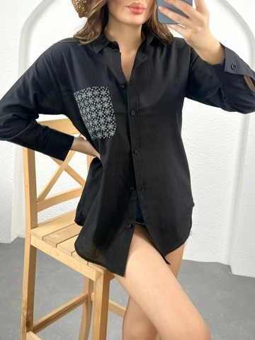A wholesale clothing model wears  Women's Pocket Lace Printed
, Turkish wholesale Shirt of Gravel Fashion