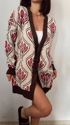 A model wears 40248 - Floral Jacquard Cardigan, wholesale undefined of Helios to display at Lonca