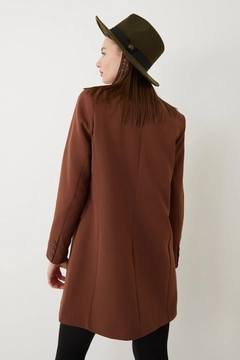 A wholesale clothing model wears HAV10054 - Double Button Jacket - Brown, Turkish wholesale Jacket of Helin Avşar