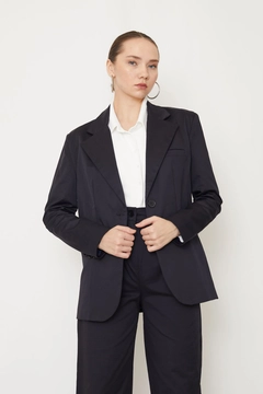 A wholesale clothing model wears 40134 - Palazzo Suit - Dark Navy Blue, Turkish wholesale Suit of Helin Avşar