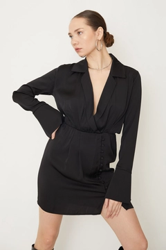 Una modelo de ropa al por mayor lleva 38984 - Dress - Black, Vestido turco al por mayor de Helin Avşar