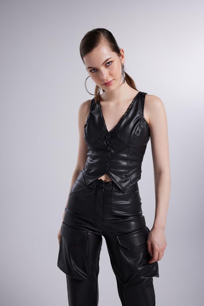 Holly Lolly Gilet En Cuir Hera Noir Vêtements en gros Décontracté