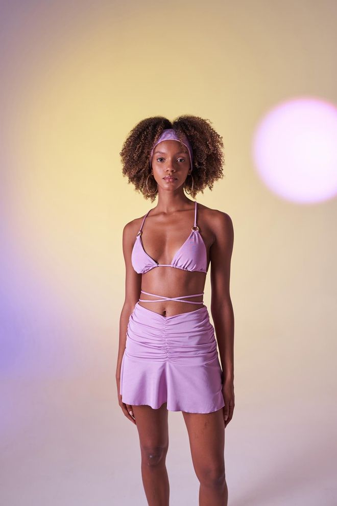 Holly Lolly High Waist Gathered Detail Mini Skirt Lilac Wholesale Clothing 4