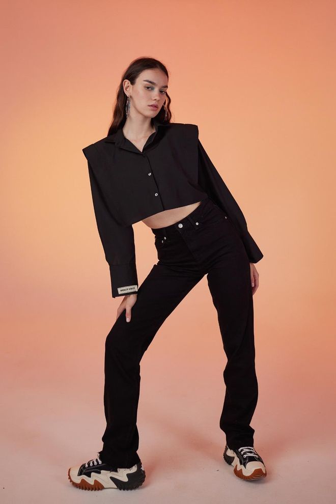 Holly Lolly Calça Jeans Preta Roupas por atacado Primavera