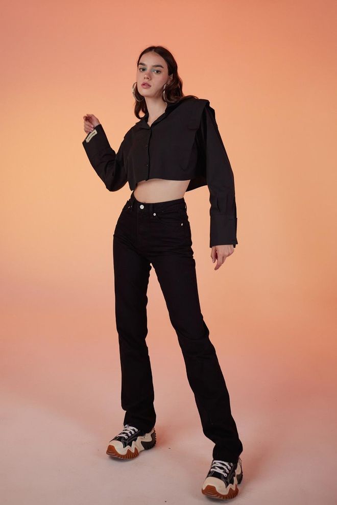 Holly Lolly Calça Jeans Preta Roupas por atacado Roupa de rua