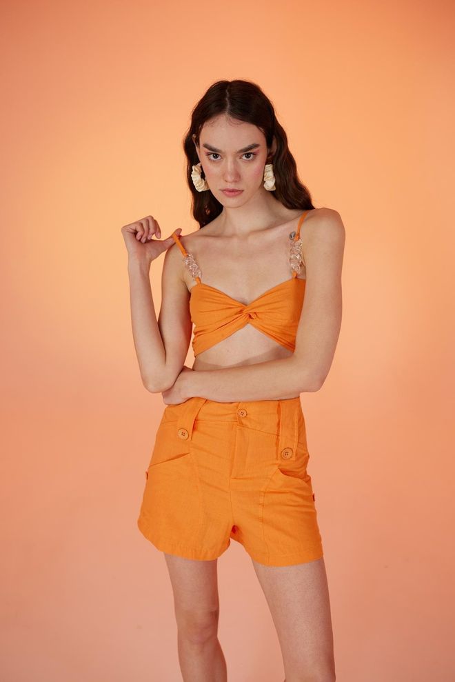 Holly Lolly Bustier Com Detalhe De Corrente Transparente Laranja Roupas por atacado Verão