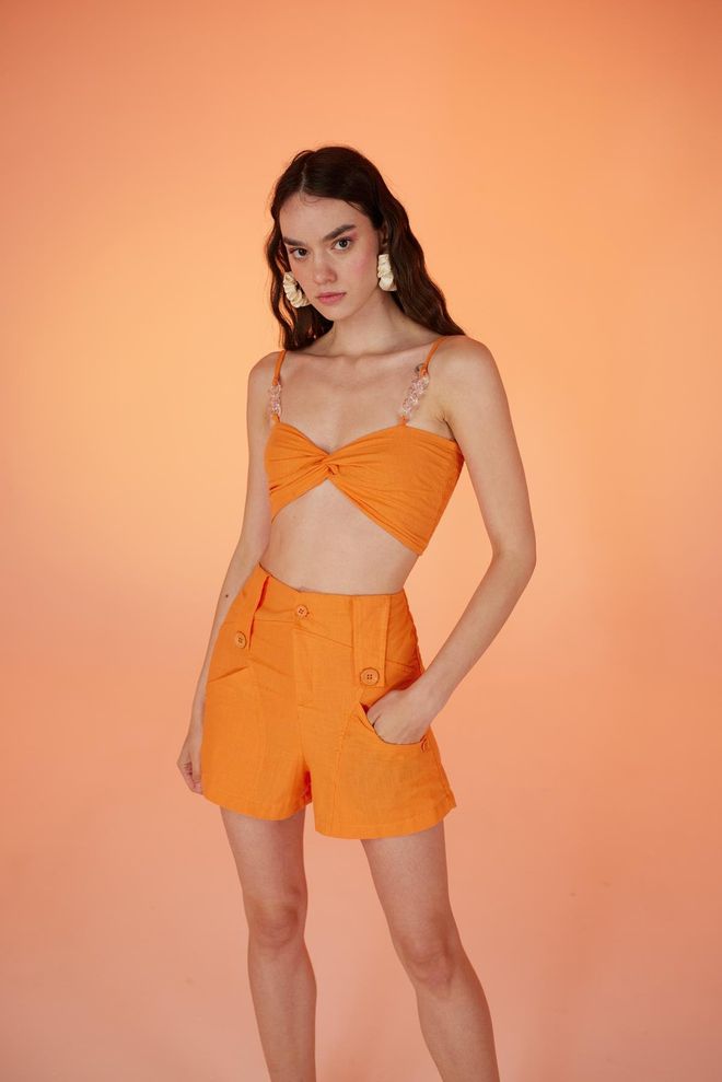 Holly Lolly Bustier Com Detalhe De Corrente Transparente Laranja Roupas por atacado Cocktail
