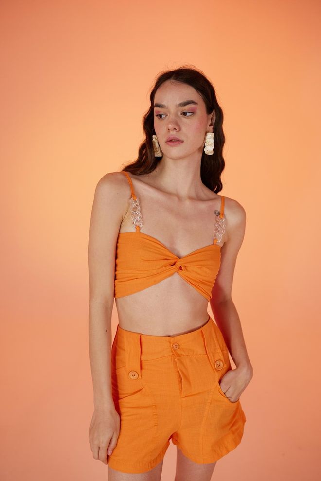 Holly Lolly Bustier Com Detalhe De Corrente Transparente Laranja Roupas por atacado Algodão