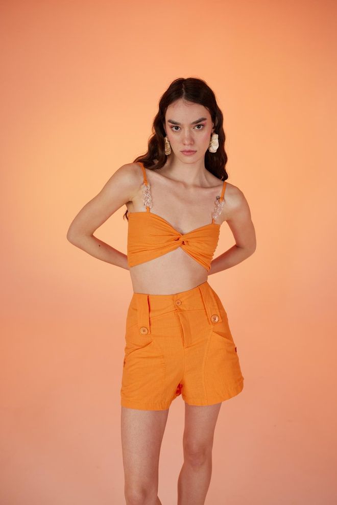 Holly Lolly Transparentes Bustier Mit Kettendetail – Orange Großhandelskleidung Sexy