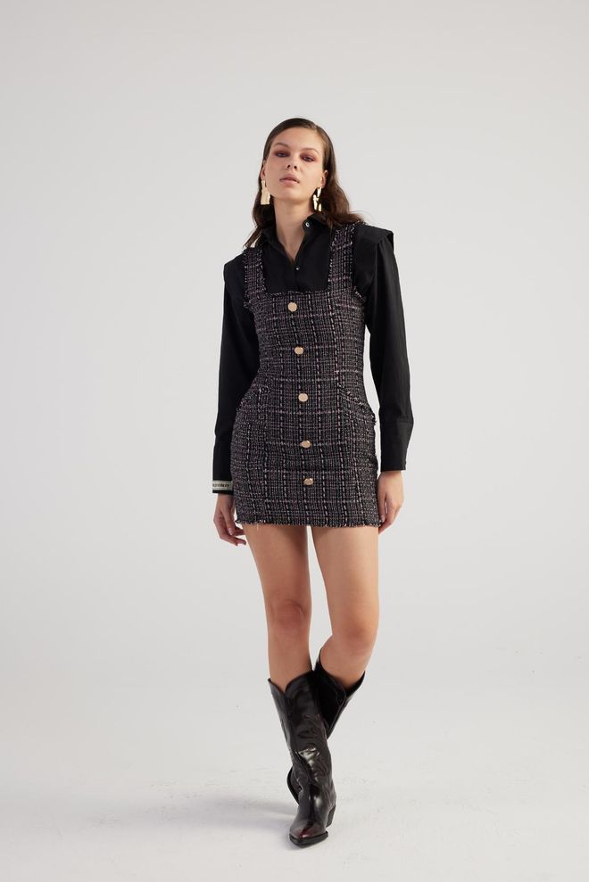 Holly Lolly Tweedowa Sukienka W Kolorze Czarnym Hurtowa sprzedaż odzieży Urodziny