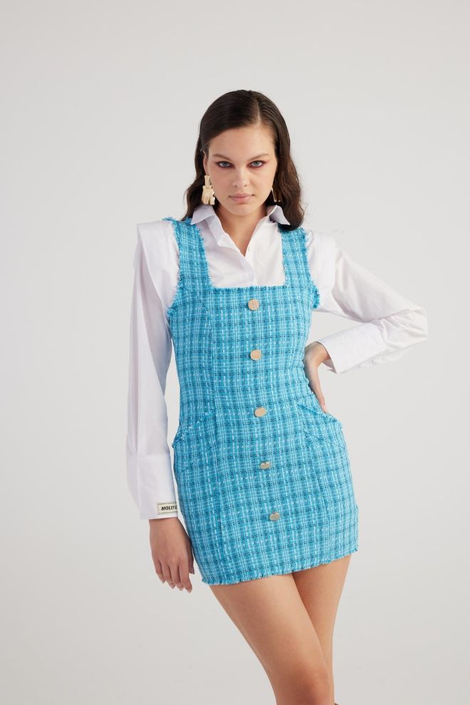 Holly Lolly Tweedowa Sukienka W Kolorze Niebieskim Hurtowa sprzedaż odzieży Zima