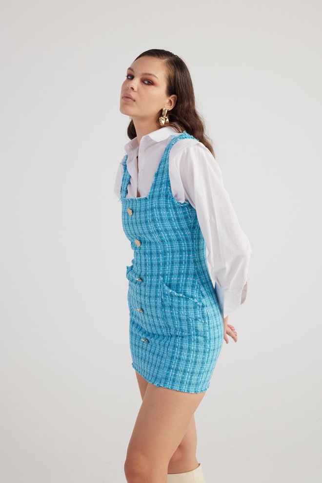 Holly Lolly Tweedowa Sukienka W Kolorze Niebieskim Hurtowa sprzedaż odzieży Bez tkaniny