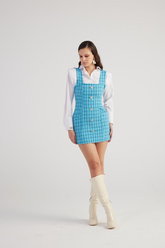 Holly Lolly Tweedowa Sukienka W Kolorze Niebieskim Hurtowa sprzedaż odzieży Urodziny